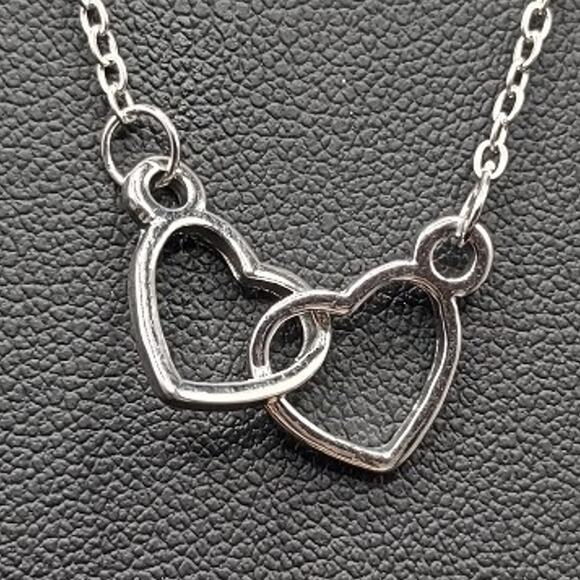 Stainless Steel Necklace Linked Hearts Intertwined Love Vintage BOHO Fashion NEW